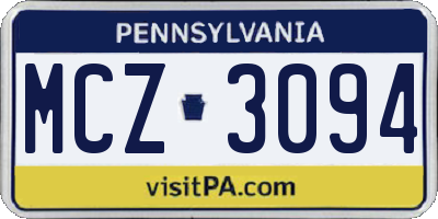 PA license plate MCZ3094