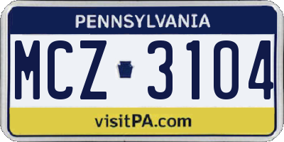 PA license plate MCZ3104