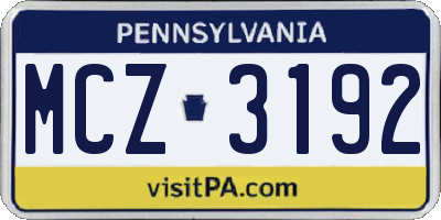 PA license plate MCZ3192