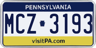 PA license plate MCZ3193
