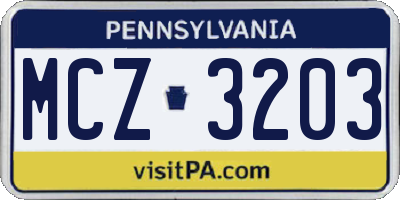 PA license plate MCZ3203