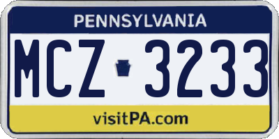 PA license plate MCZ3233