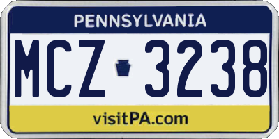 PA license plate MCZ3238