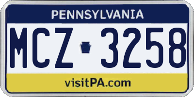 PA license plate MCZ3258
