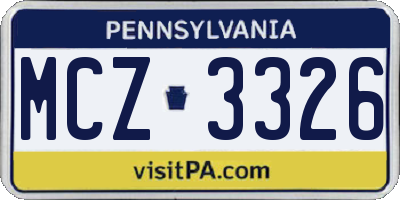 PA license plate MCZ3326