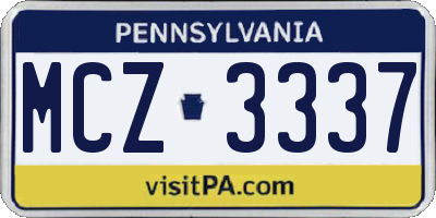 PA license plate MCZ3337