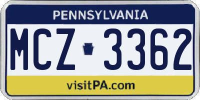 PA license plate MCZ3362