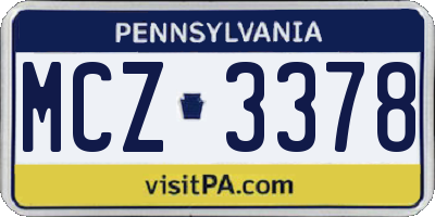 PA license plate MCZ3378