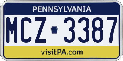 PA license plate MCZ3387