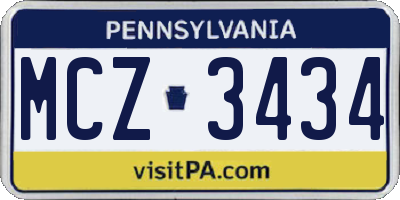 PA license plate MCZ3434