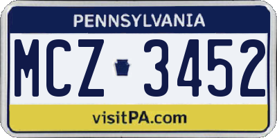 PA license plate MCZ3452