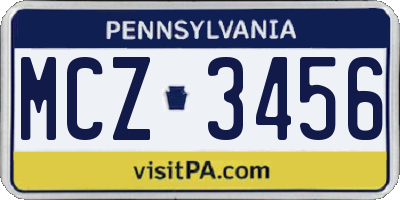 PA license plate MCZ3456