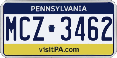 PA license plate MCZ3462