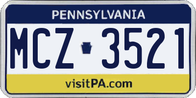 PA license plate MCZ3521