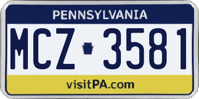 PA license plate MCZ3581