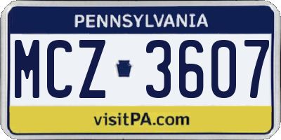 PA license plate MCZ3607