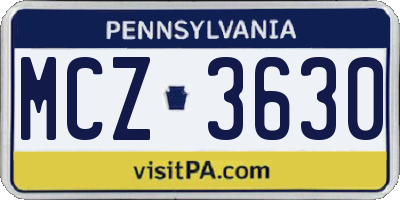 PA license plate MCZ3630