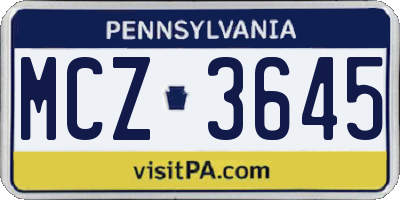 PA license plate MCZ3645