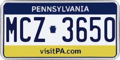 PA license plate MCZ3650