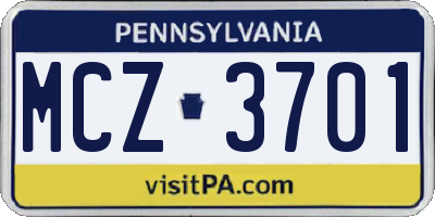 PA license plate MCZ3701