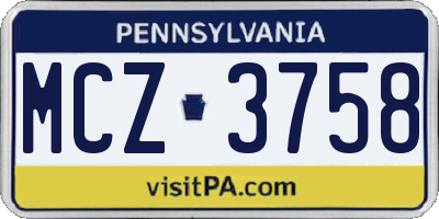 PA license plate MCZ3758