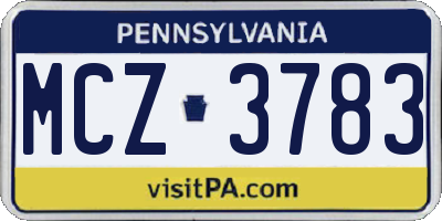 PA license plate MCZ3783
