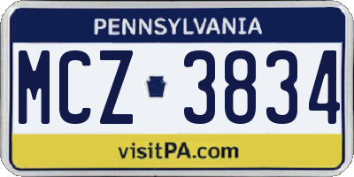 PA license plate MCZ3834