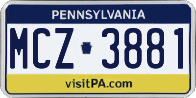 PA license plate MCZ3881