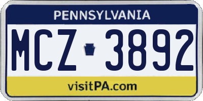 PA license plate MCZ3892