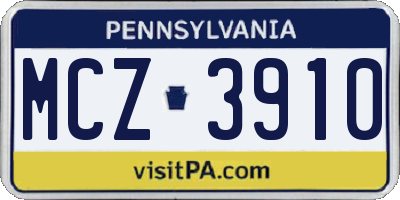 PA license plate MCZ3910