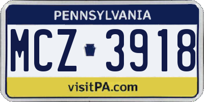 PA license plate MCZ3918