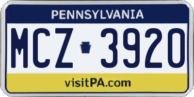 PA license plate MCZ3920