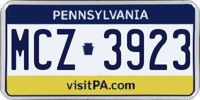 PA license plate MCZ3923