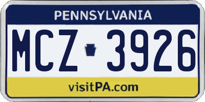 PA license plate MCZ3926