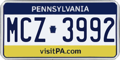 PA license plate MCZ3992