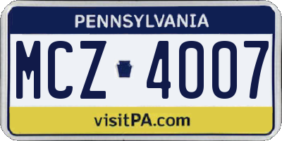 PA license plate MCZ4007