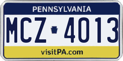 PA license plate MCZ4013