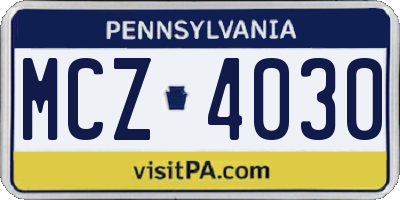 PA license plate MCZ4030