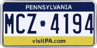 PA license plate MCZ4194