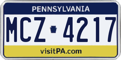 PA license plate MCZ4217