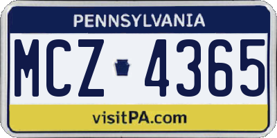 PA license plate MCZ4365