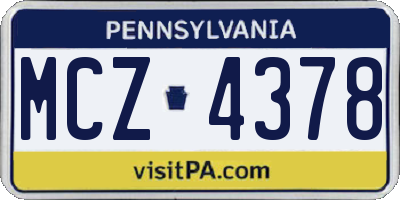 PA license plate MCZ4378