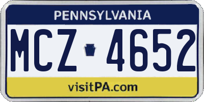 PA license plate MCZ4652