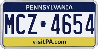 PA license plate MCZ4654