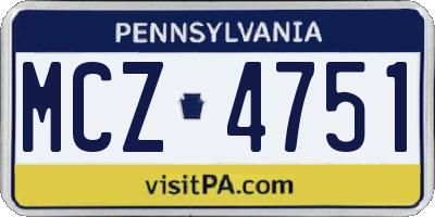 PA license plate MCZ4751