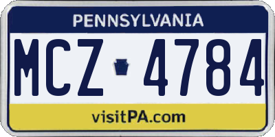 PA license plate MCZ4784