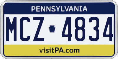 PA license plate MCZ4834