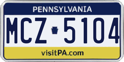 PA license plate MCZ5104