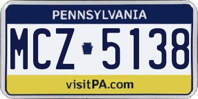 PA license plate MCZ5138