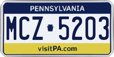PA license plate MCZ5203